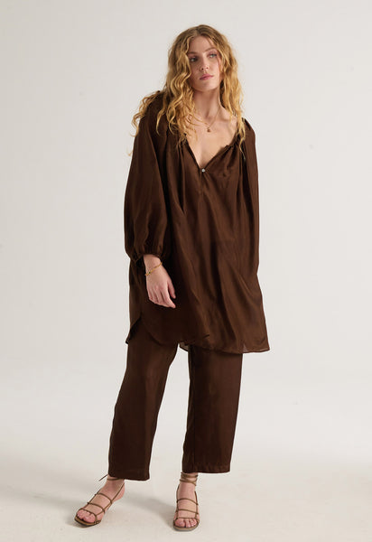 Peasant Tunic in Chocolate Silk – Loup Charmant