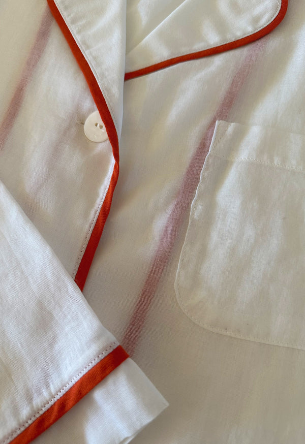 Tuxedo Stripe Pajama Short Set in White w/ Red