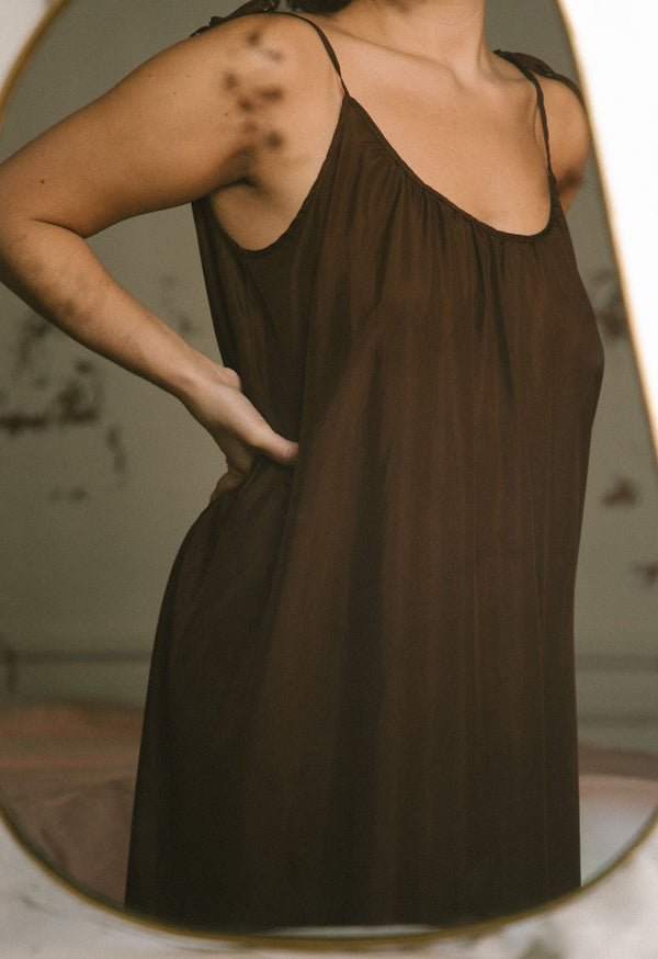 Amelia Slip Dress in Chocolate Silk