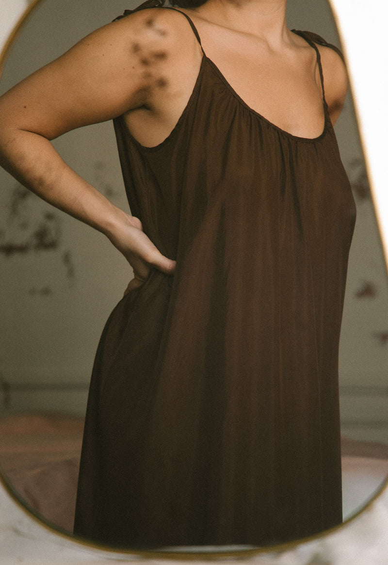 Amelia Slip Dress in Chocolate Silk