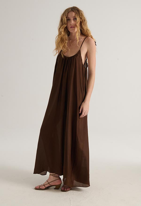 Amelia Slip Dress in Chocolate Silk Chocolate / Xs