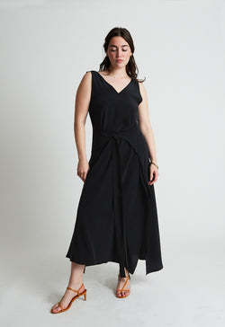 Diana Tie Waist Dress in Silk Crepe