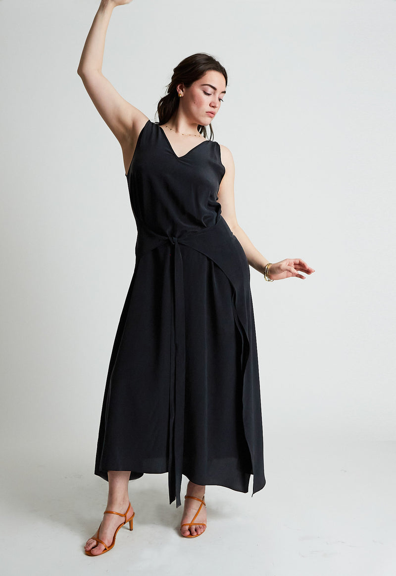 Diana Tie Waist Dress in Silk Crepe