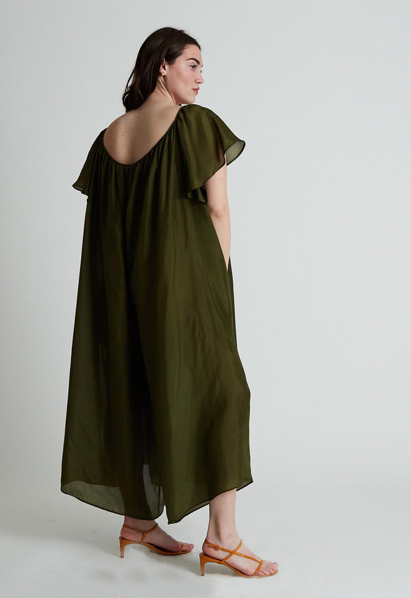 Drea Jumpsuit in Olive Silk