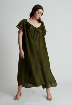 Drea Jumpsuit in Olive Silk