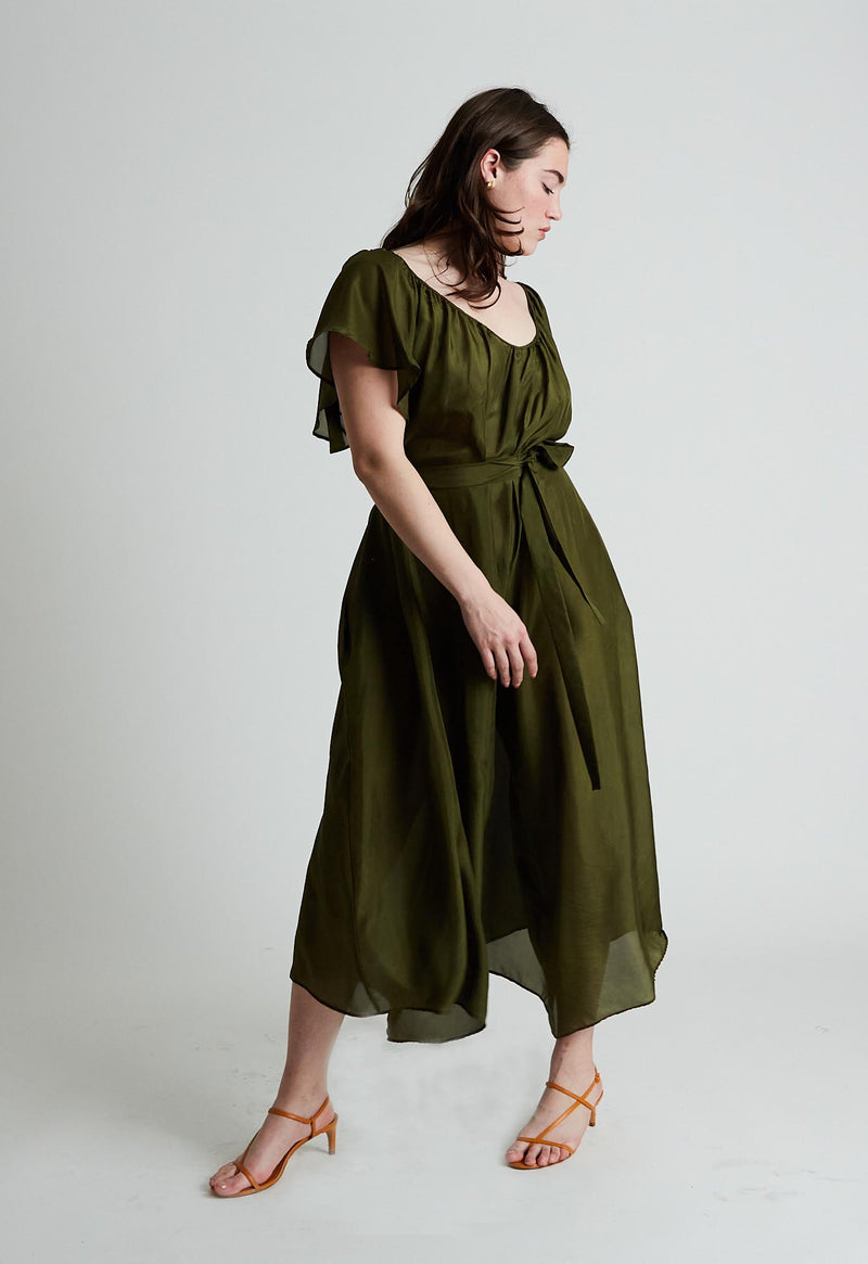 Drea Jumpsuit in Olive Silk