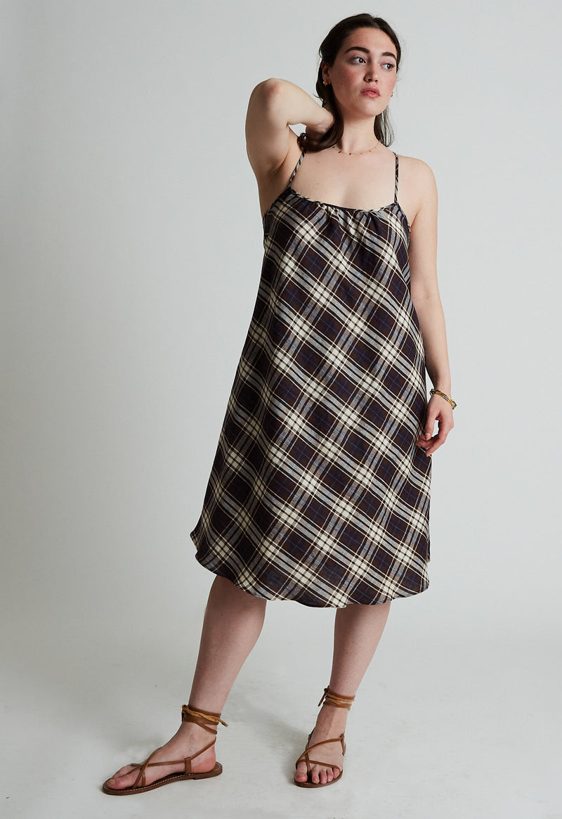 Benni Slip Dress in Chocolate Plaid