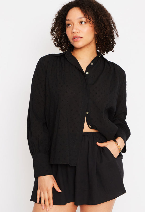 Gaspé Blouse in Black Swiss Ellipse