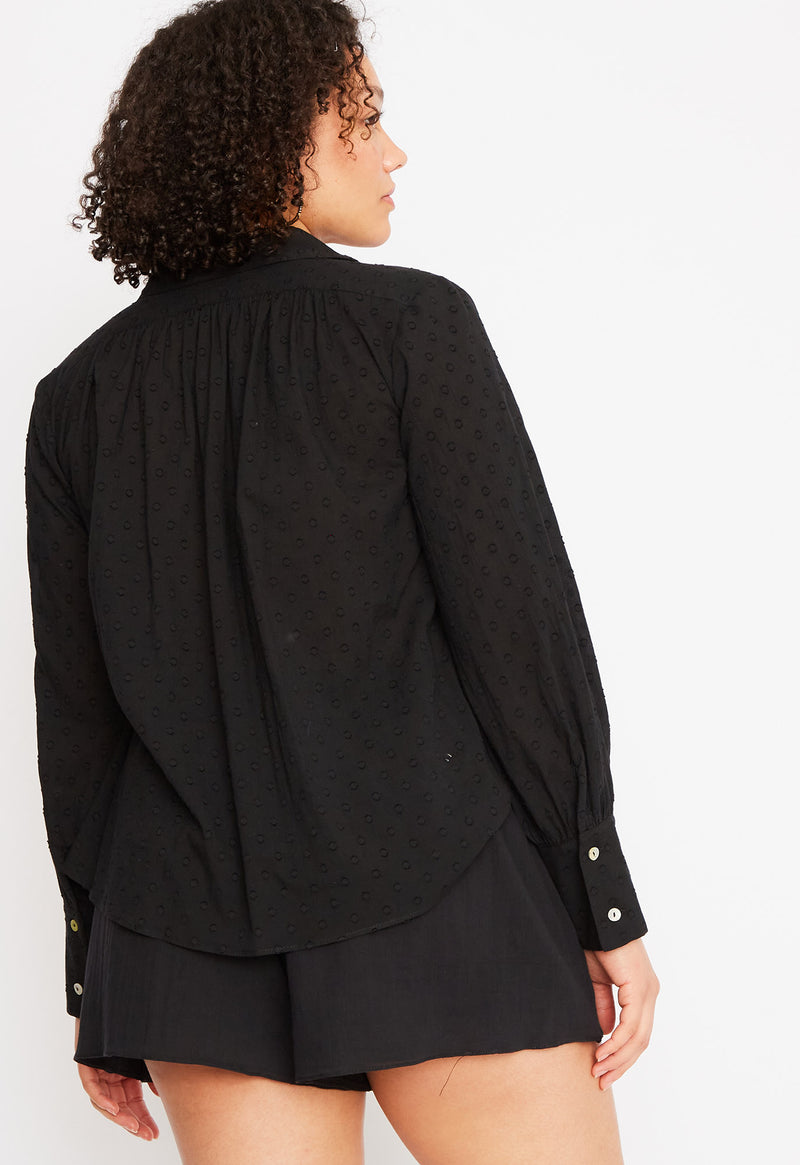 Gaspé Blouse in Black Swiss Ellipse