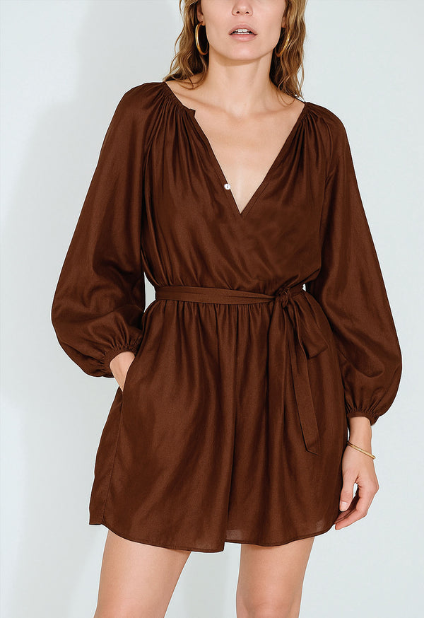Peasant Tunic in Chocolate Silk