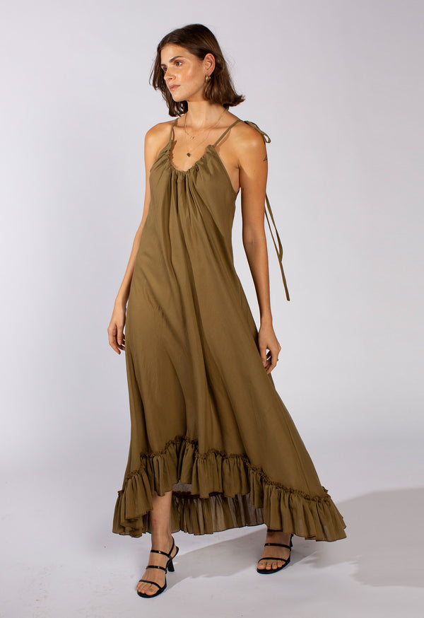 Anemone Dress in Deep Olive