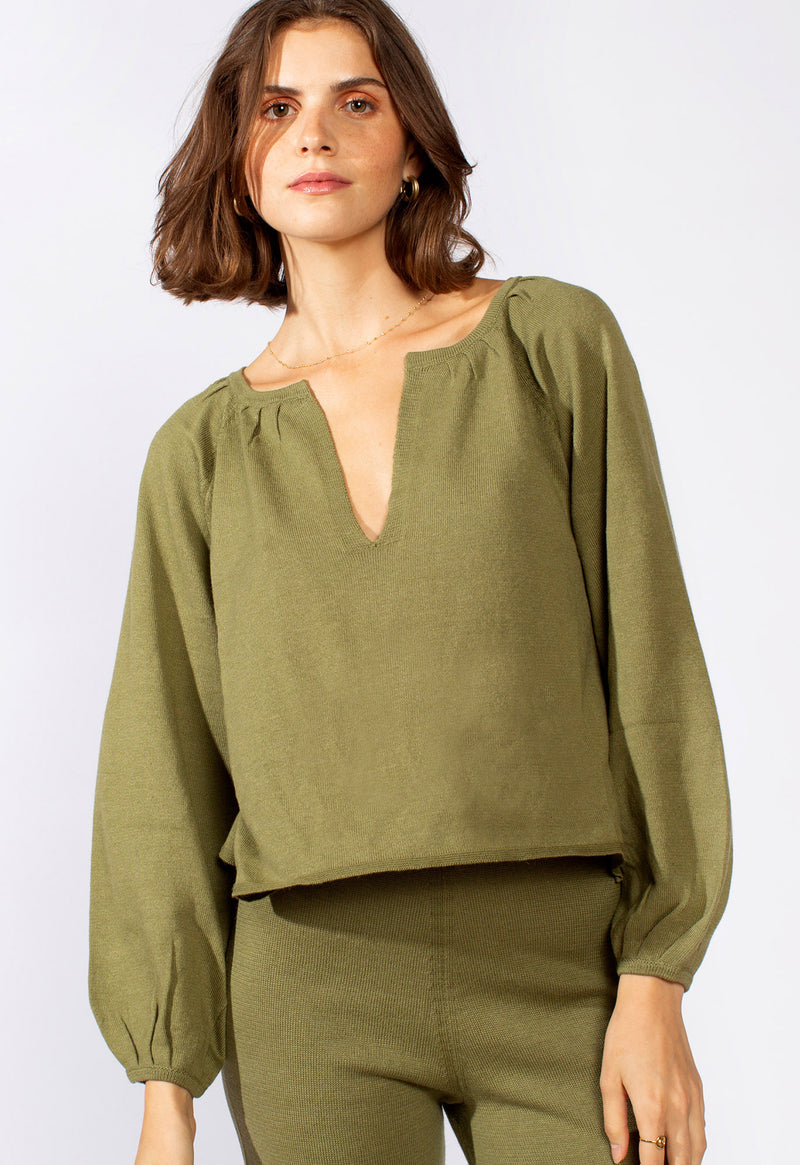 Knitted Peasant Top in Forest