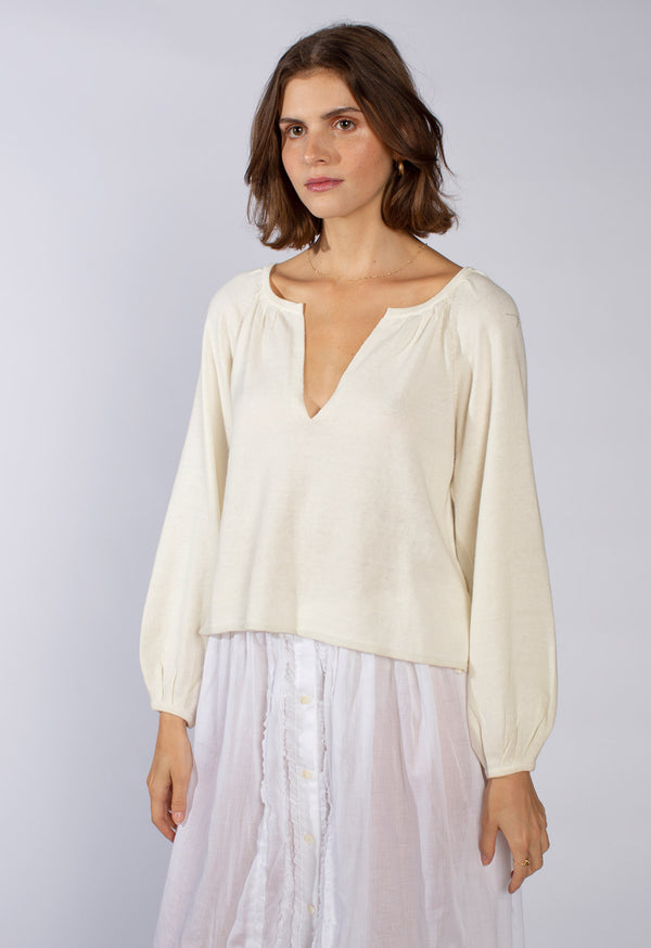 Knitted Peasant Top in Cream