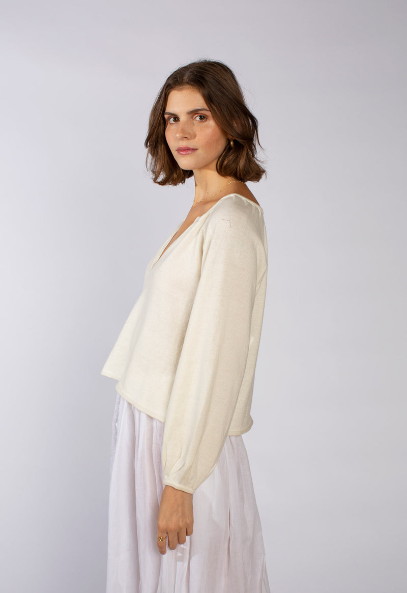 Knitted Peasant Top in Cream