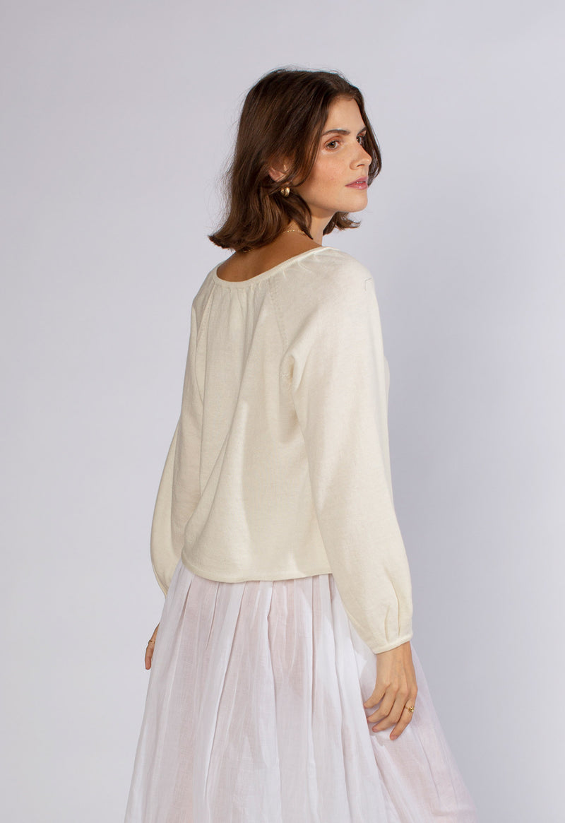 Knitted Peasant Top in Cream