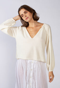 Knitted Peasant Top in Cream