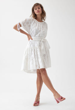 Vera Dress in Linen Eyelet