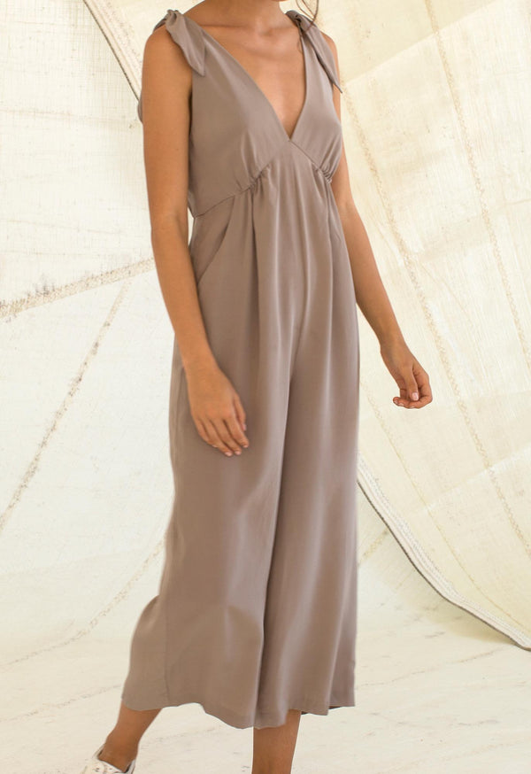 Lookout Jumpsuit in Taupe Silk