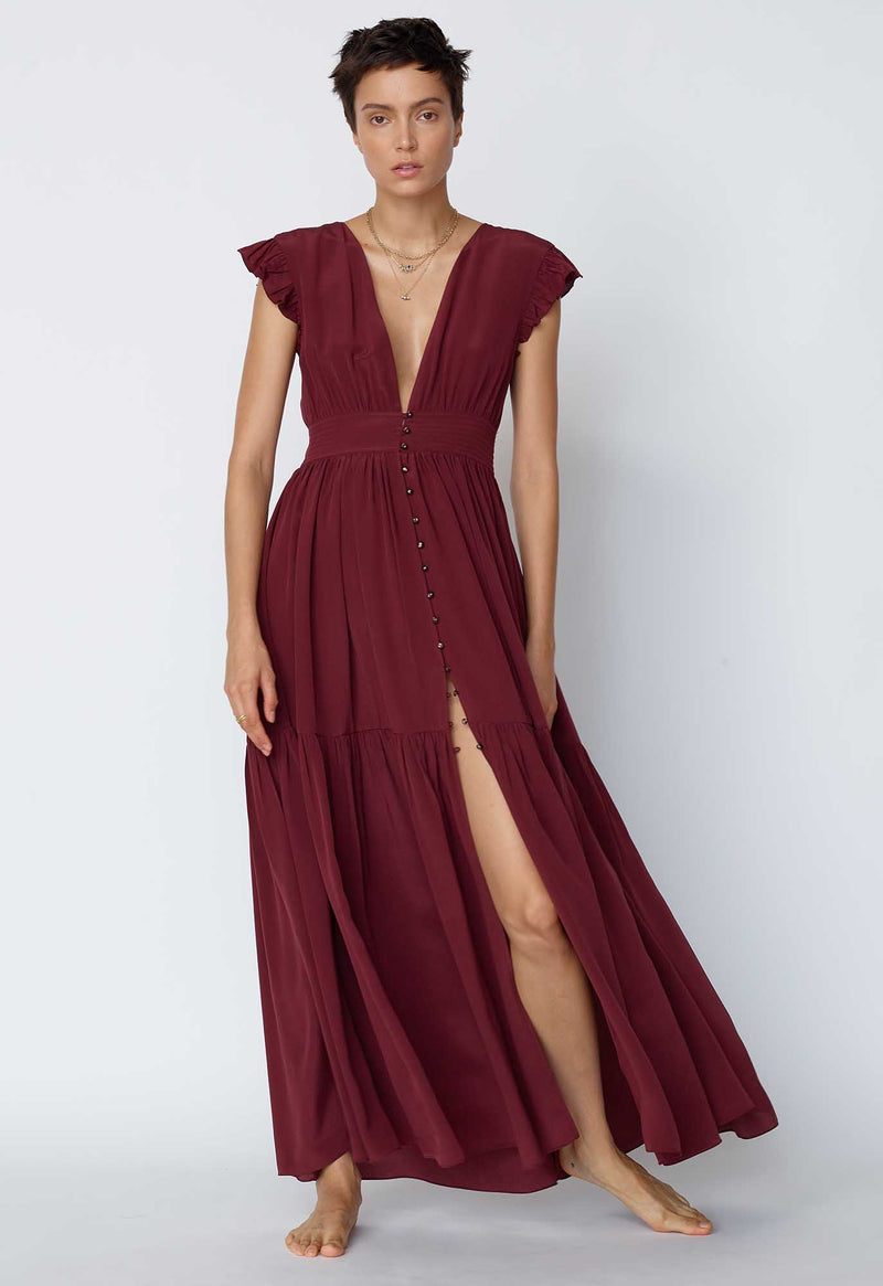 Mayette Dress in Raisin Silk