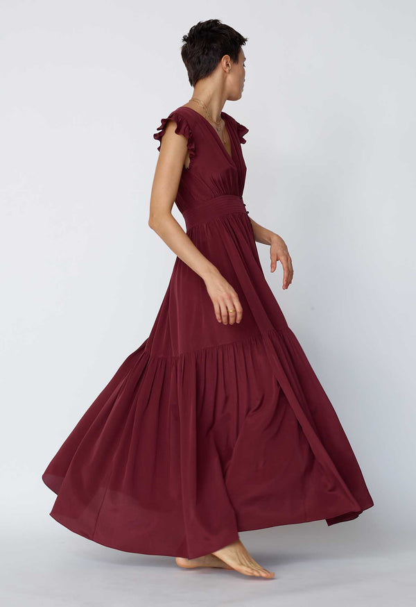 Mayette Dress in Raisin Silk